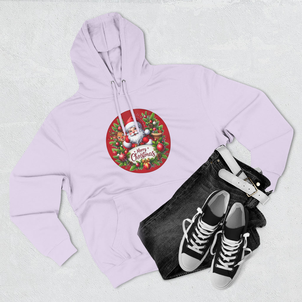 Santa & Reindeer Merry Christmas Wreath Hoodie