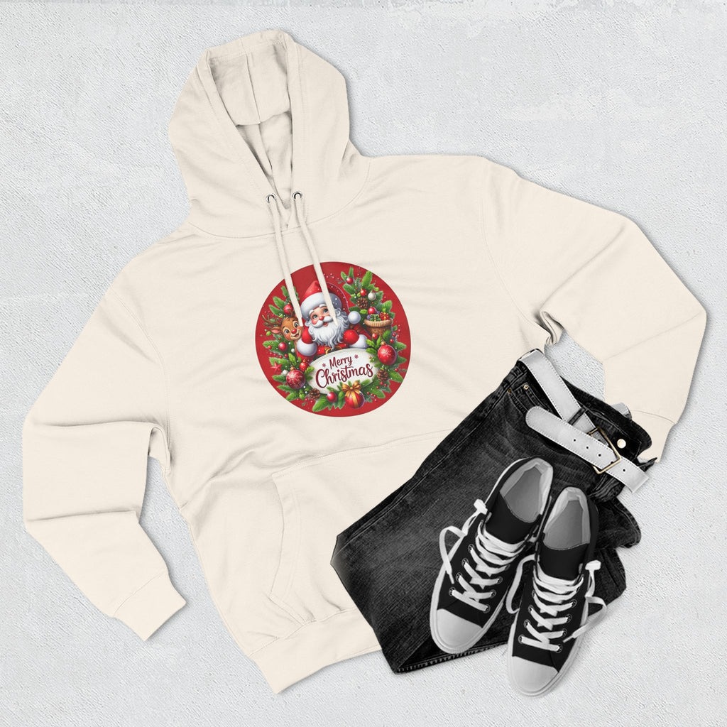 Santa & Reindeer Merry Christmas Wreath Hoodie