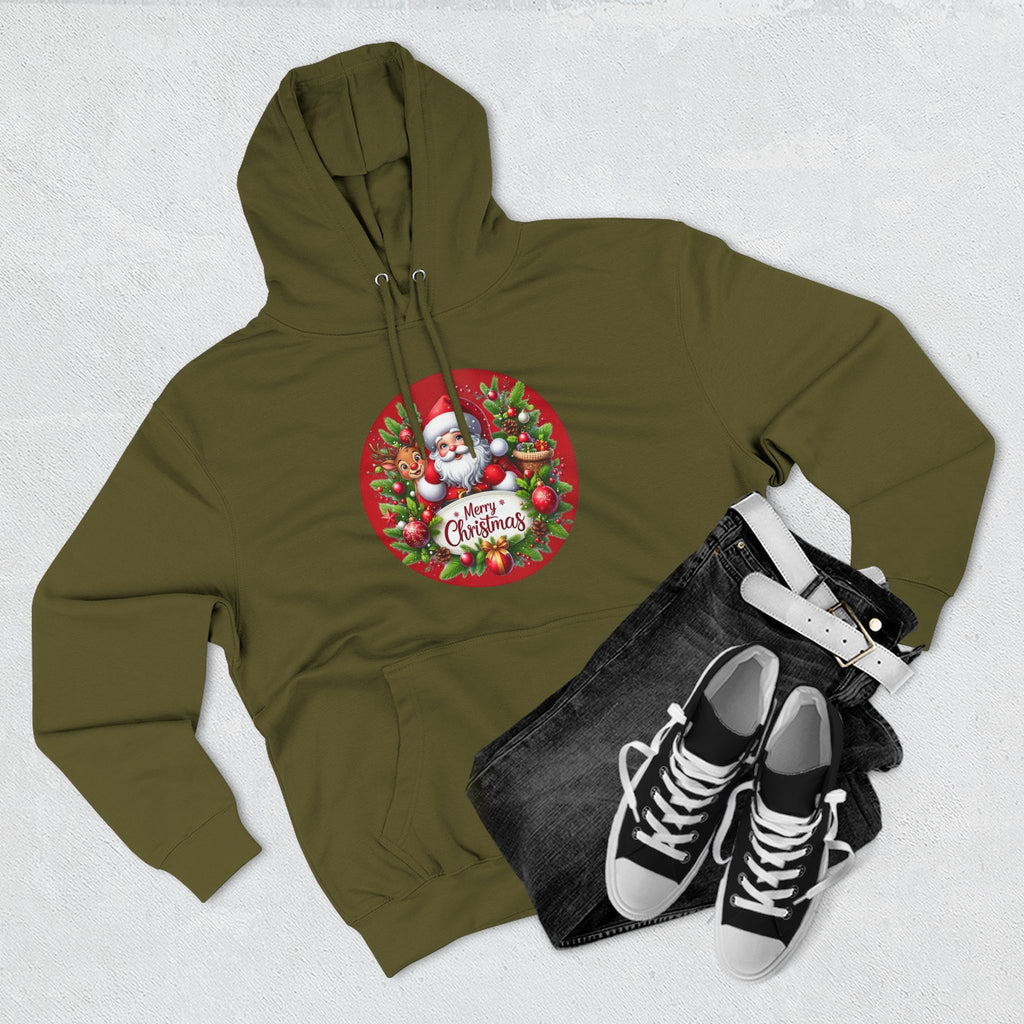 Santa & Reindeer Merry Christmas Wreath Hoodie