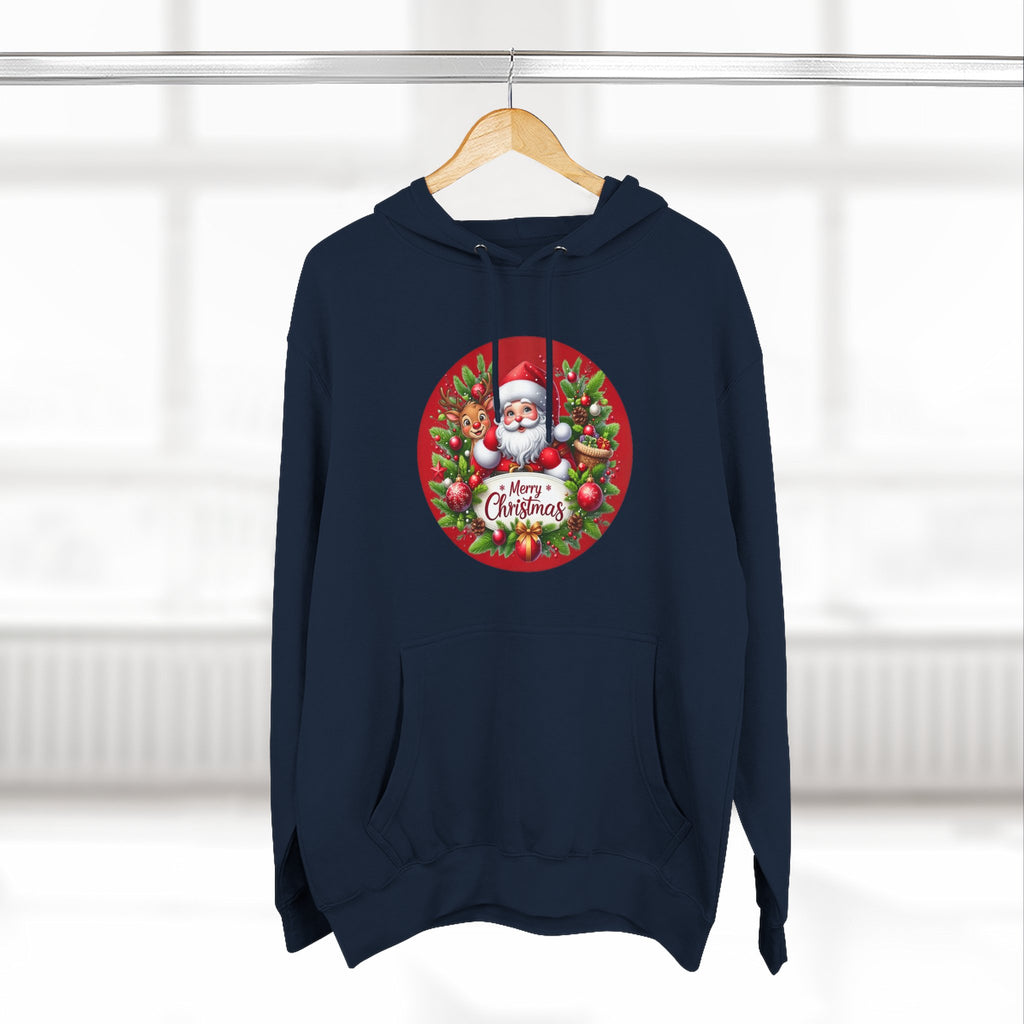 Santa & Reindeer Merry Christmas Wreath Hoodie