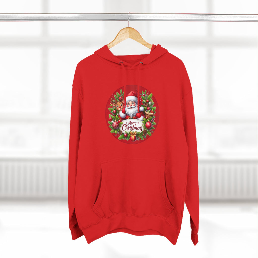 Santa & Reindeer Merry Christmas Wreath Hoodie