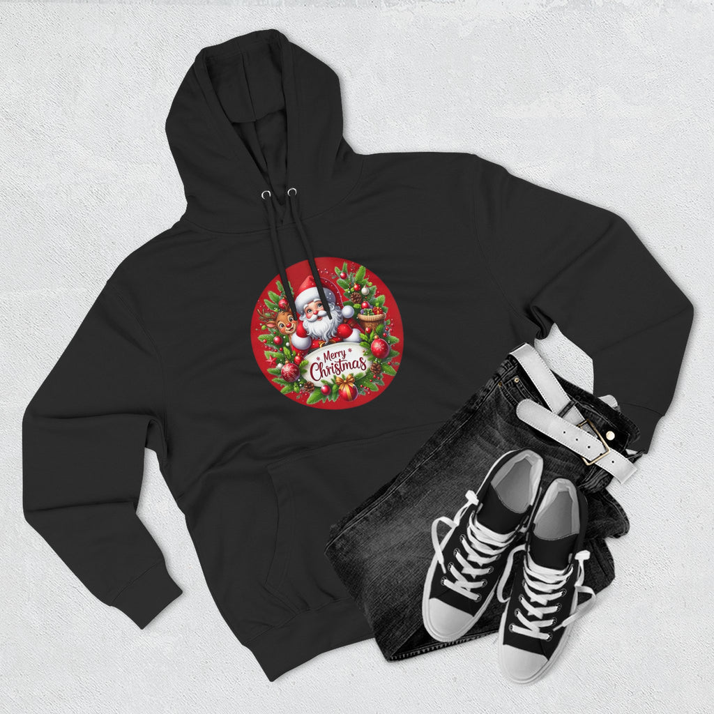 Santa & Reindeer Merry Christmas Wreath Hoodie