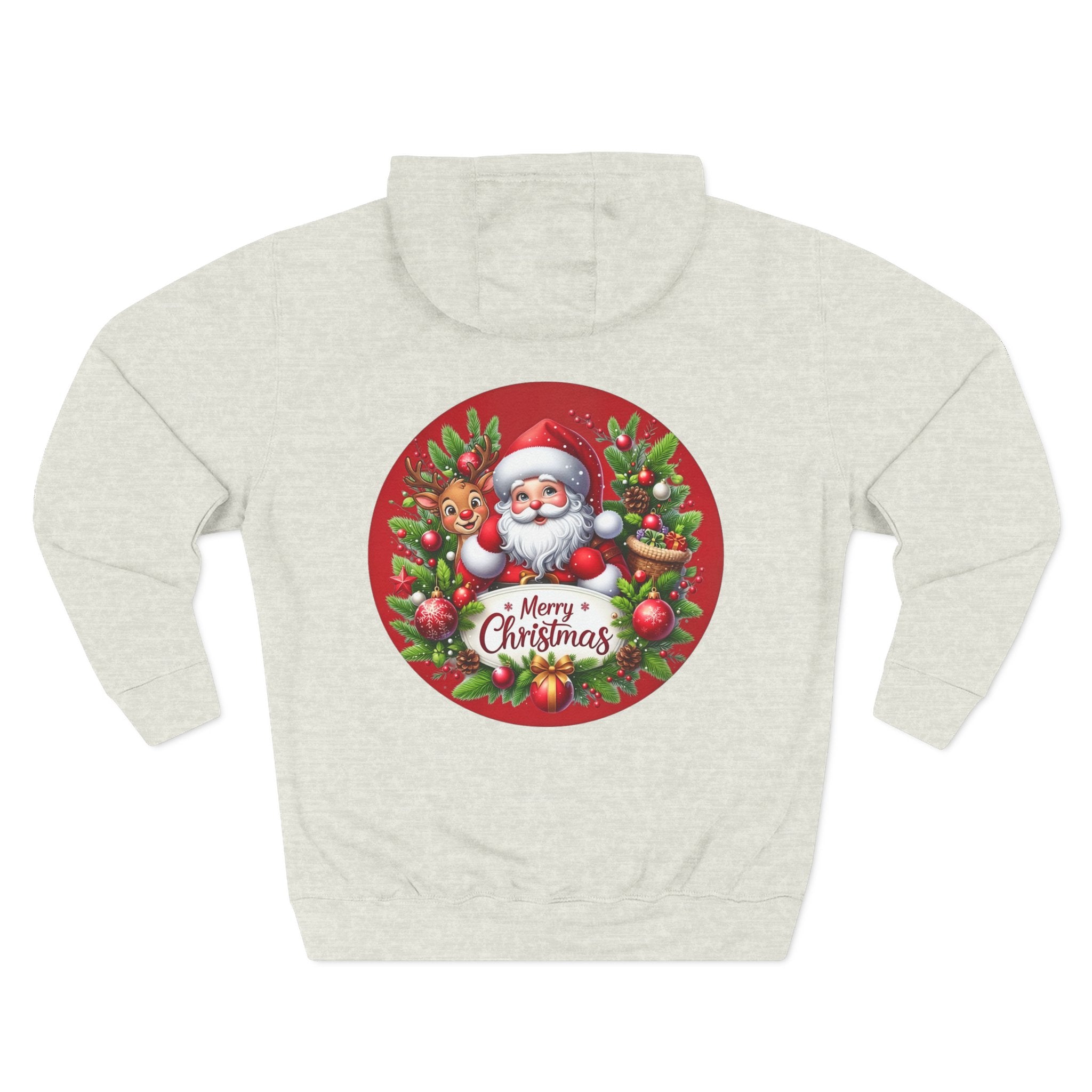 Santa & Reindeer Merry Christmas Wreath Hoodie