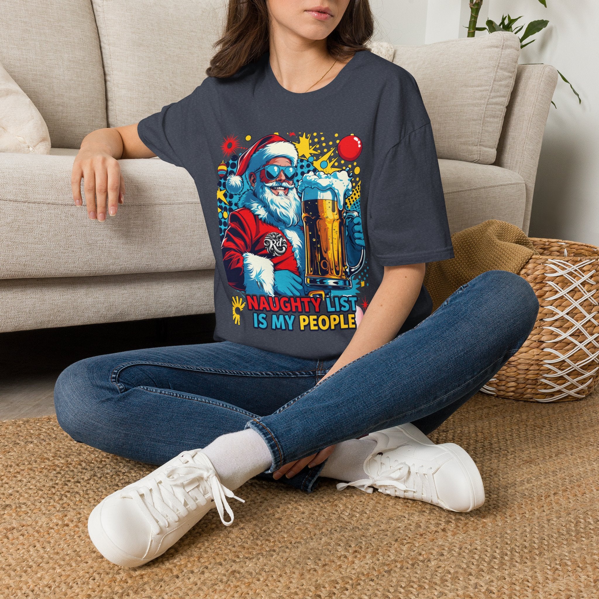 Naughty List Is My People Pop Art Santa Beer T-Shirt