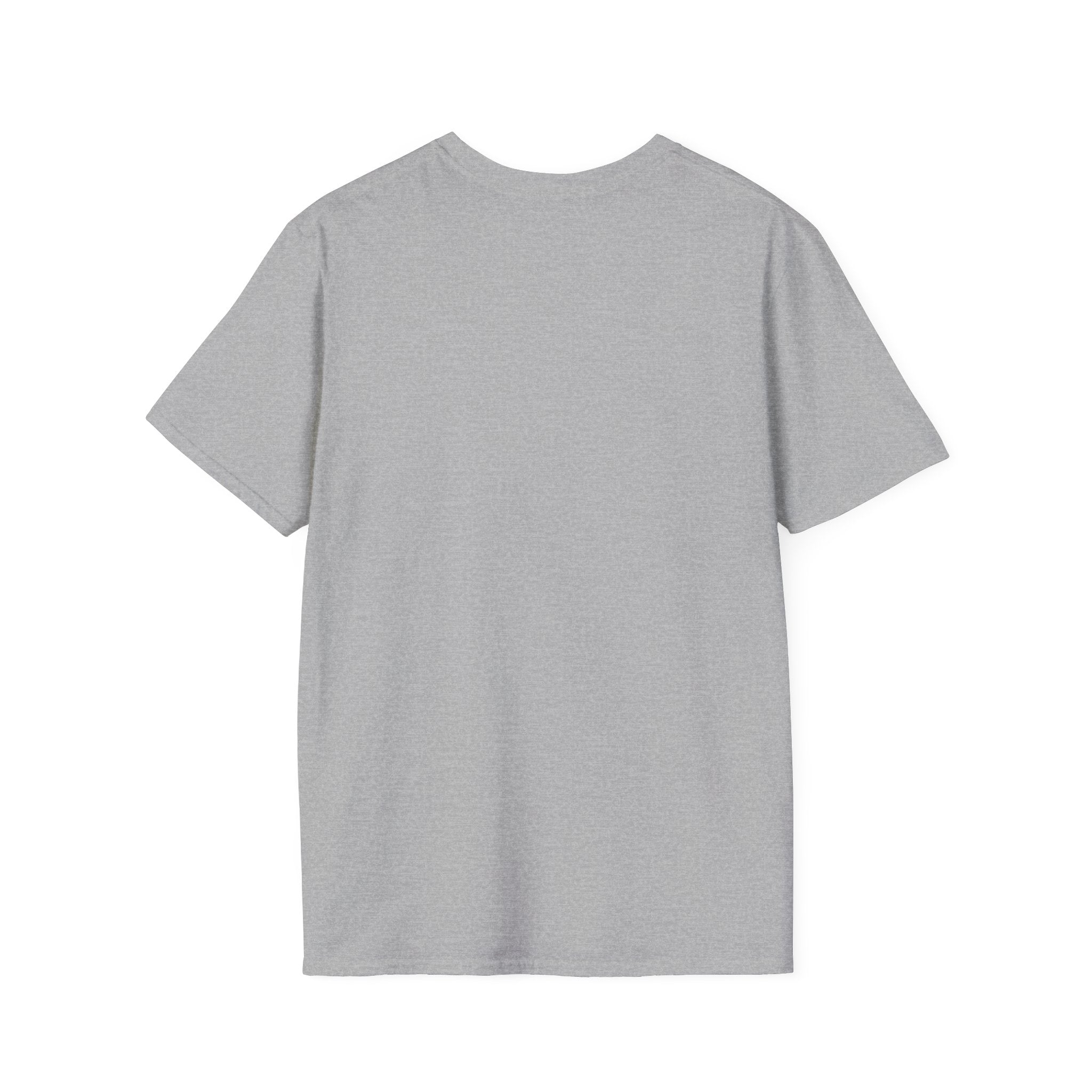 Back of the plain Sport Grey t-shirt, no print, laid flat on white