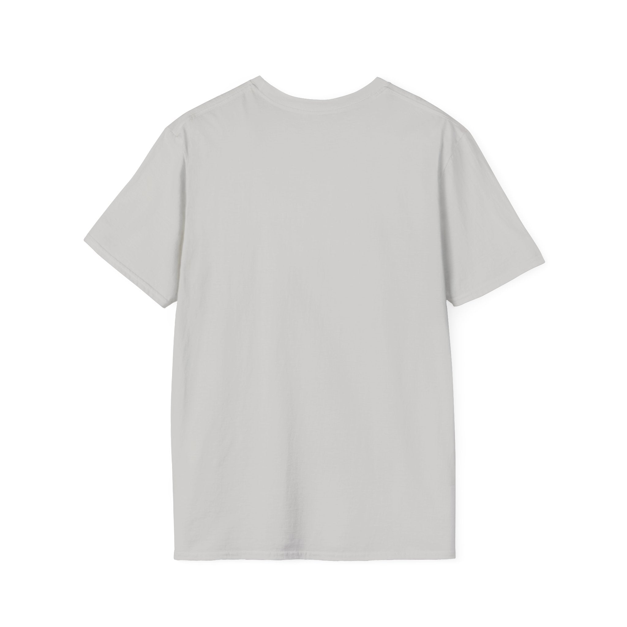 Back of the plain Ice Grey t-shirt, no print, laid flat on white