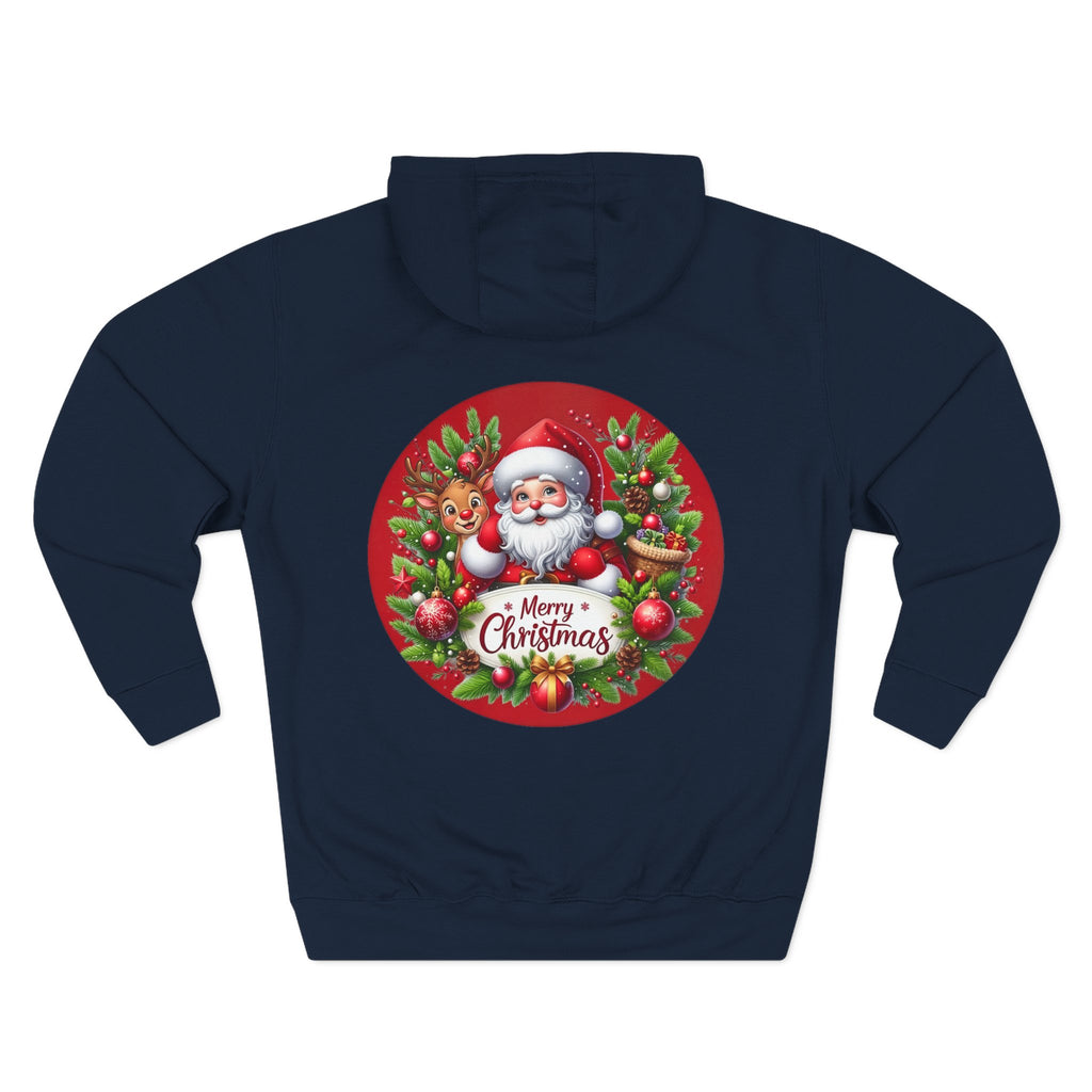 Santa & Reindeer Merry Christmas Wreath Hoodie