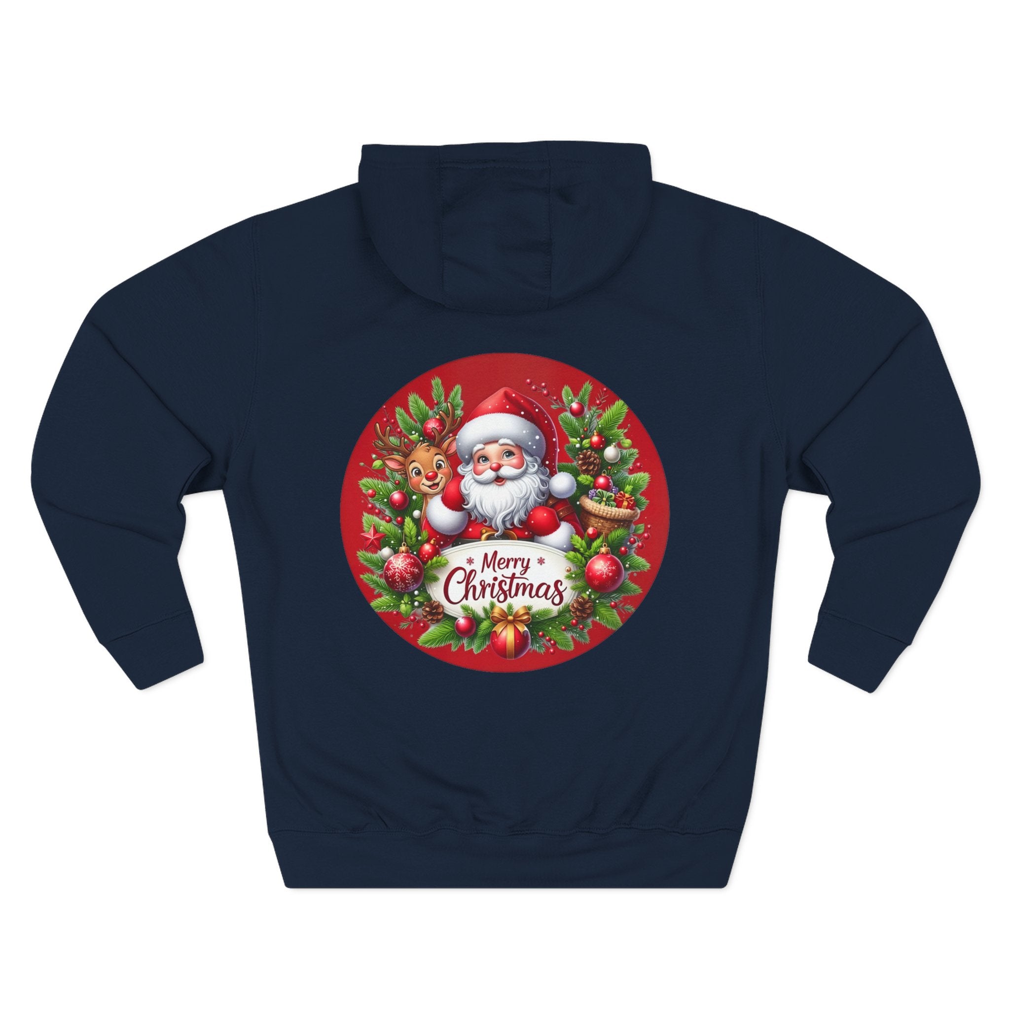Santa & Reindeer Merry Christmas Wreath Hoodie