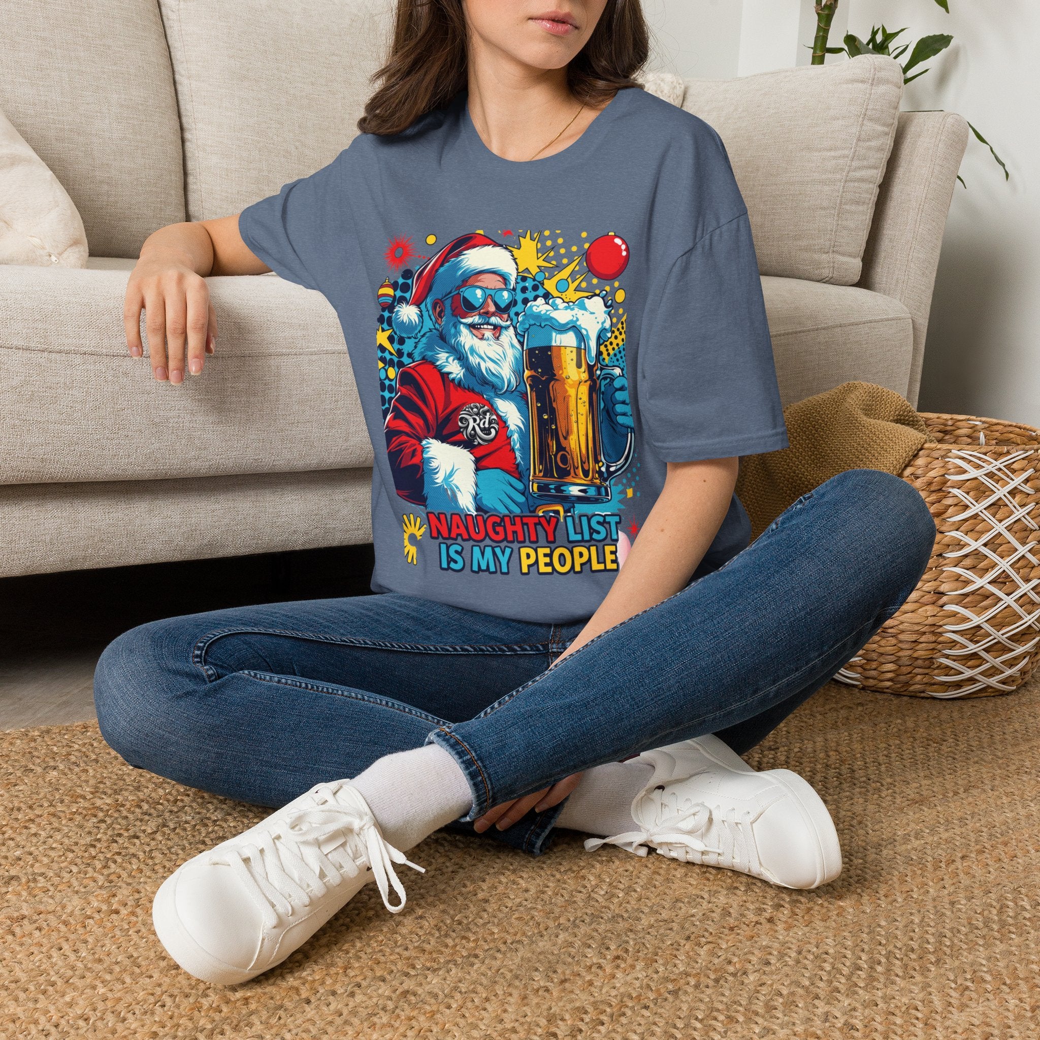 Naughty List Is My People Pop Art Santa Beer T-Shirt