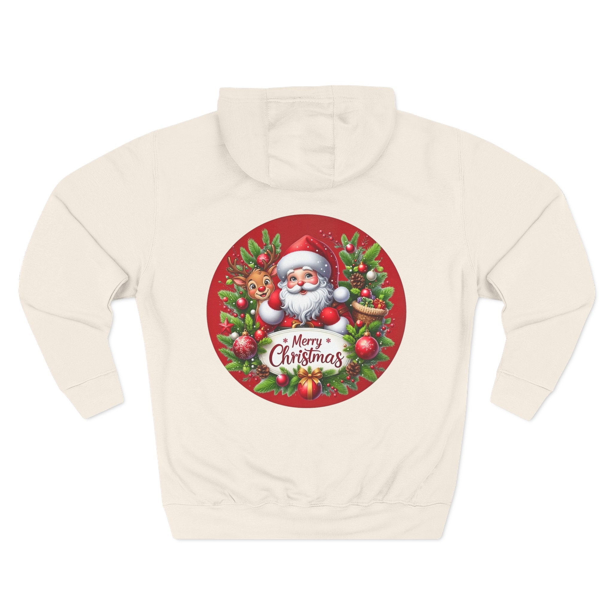 Santa & Reindeer Merry Christmas Wreath Hoodie