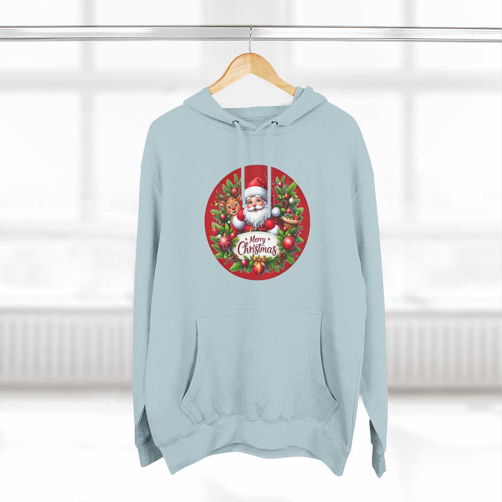 Santa & Reindeer Merry Christmas Wreath Hoodie