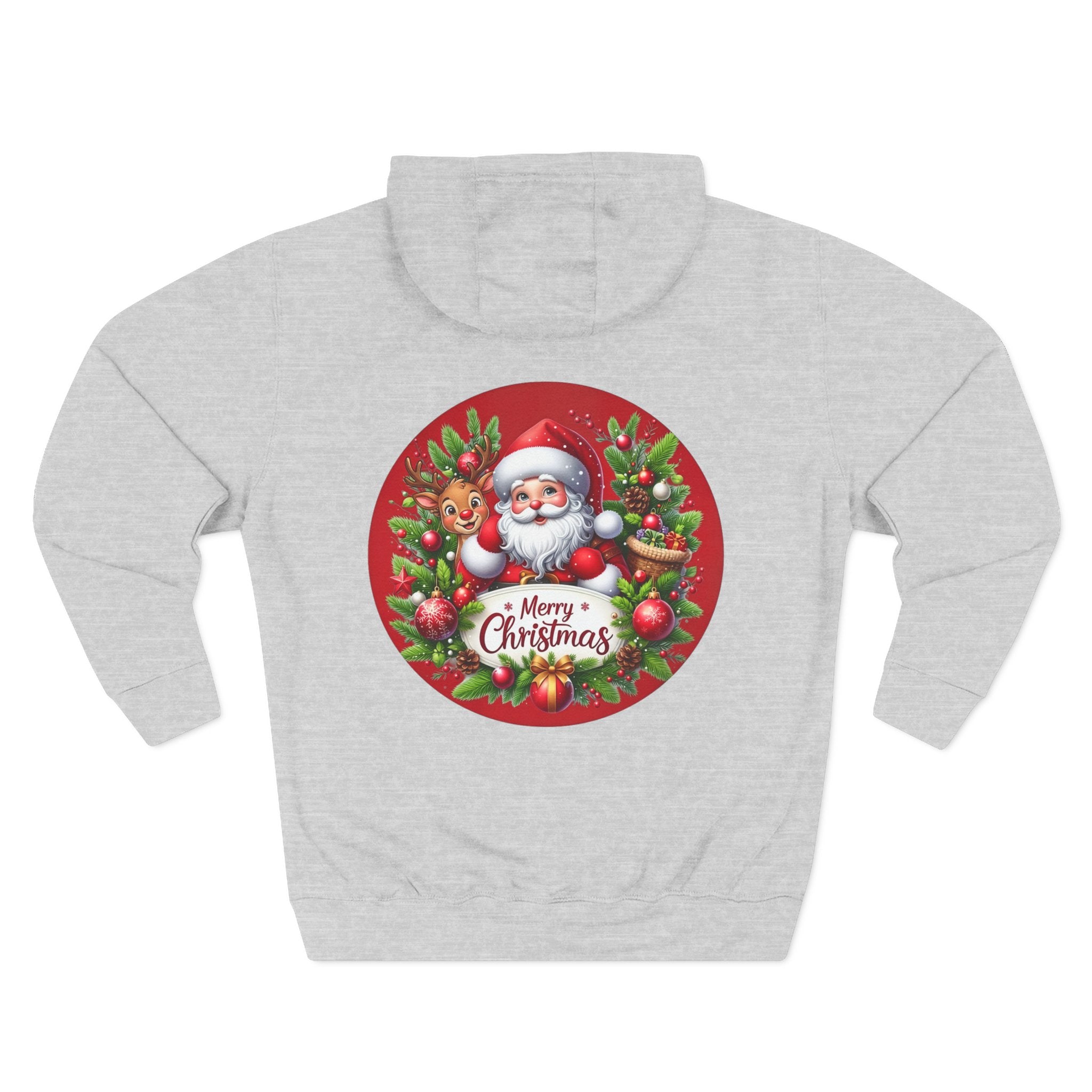 Santa & Reindeer Merry Christmas Wreath Hoodie