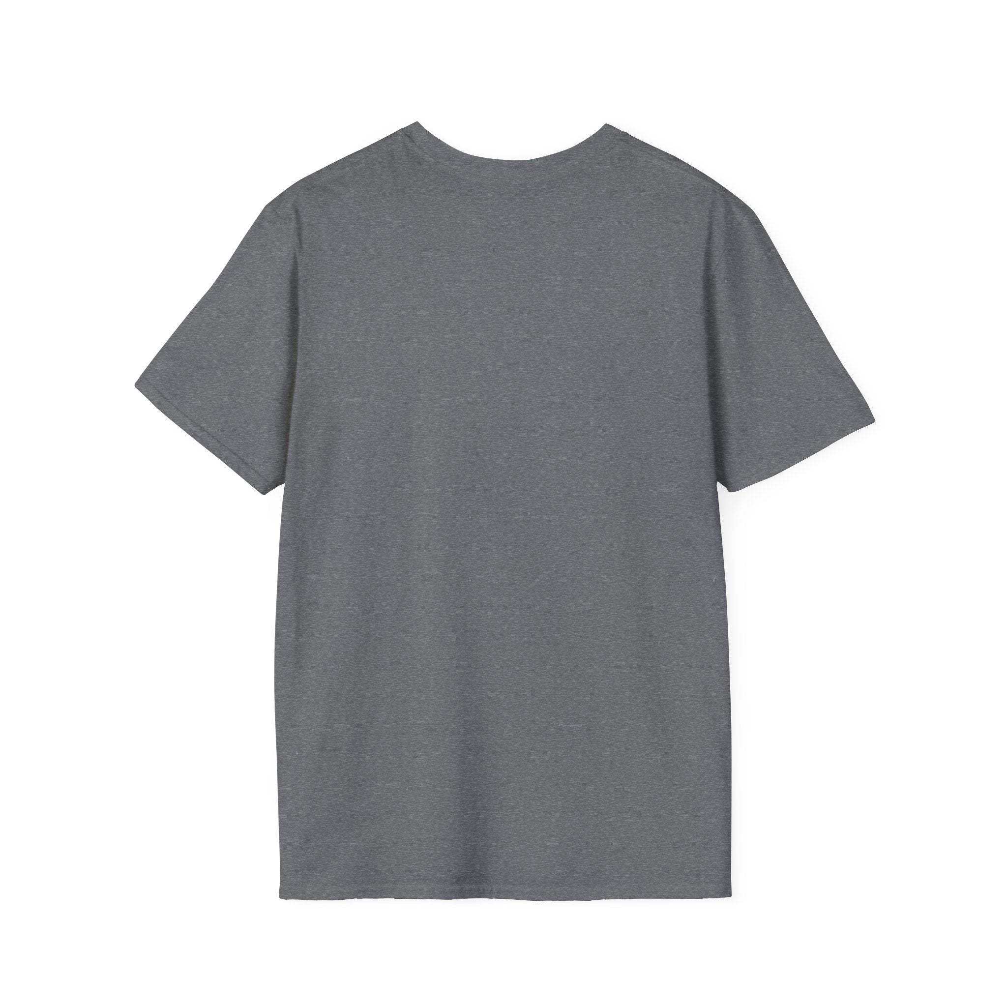 Back of the plain Graphite Heather t-shirt, no print, laid flat on white