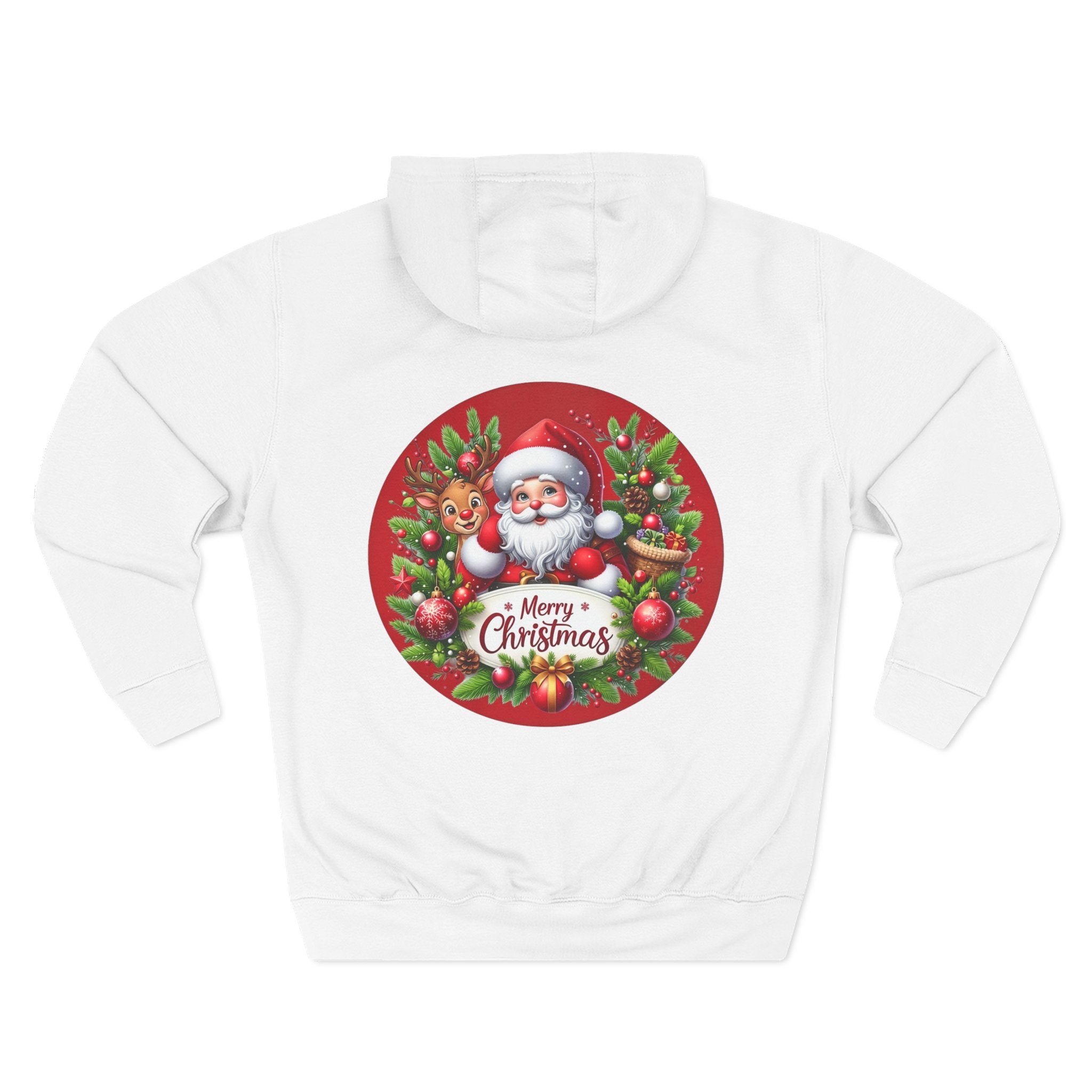 Santa & Reindeer Merry Christmas Wreath Hoodie