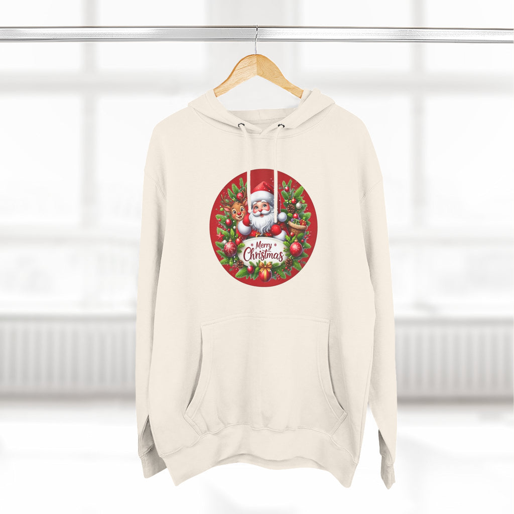 Santa & Reindeer Merry Christmas Wreath Hoodie