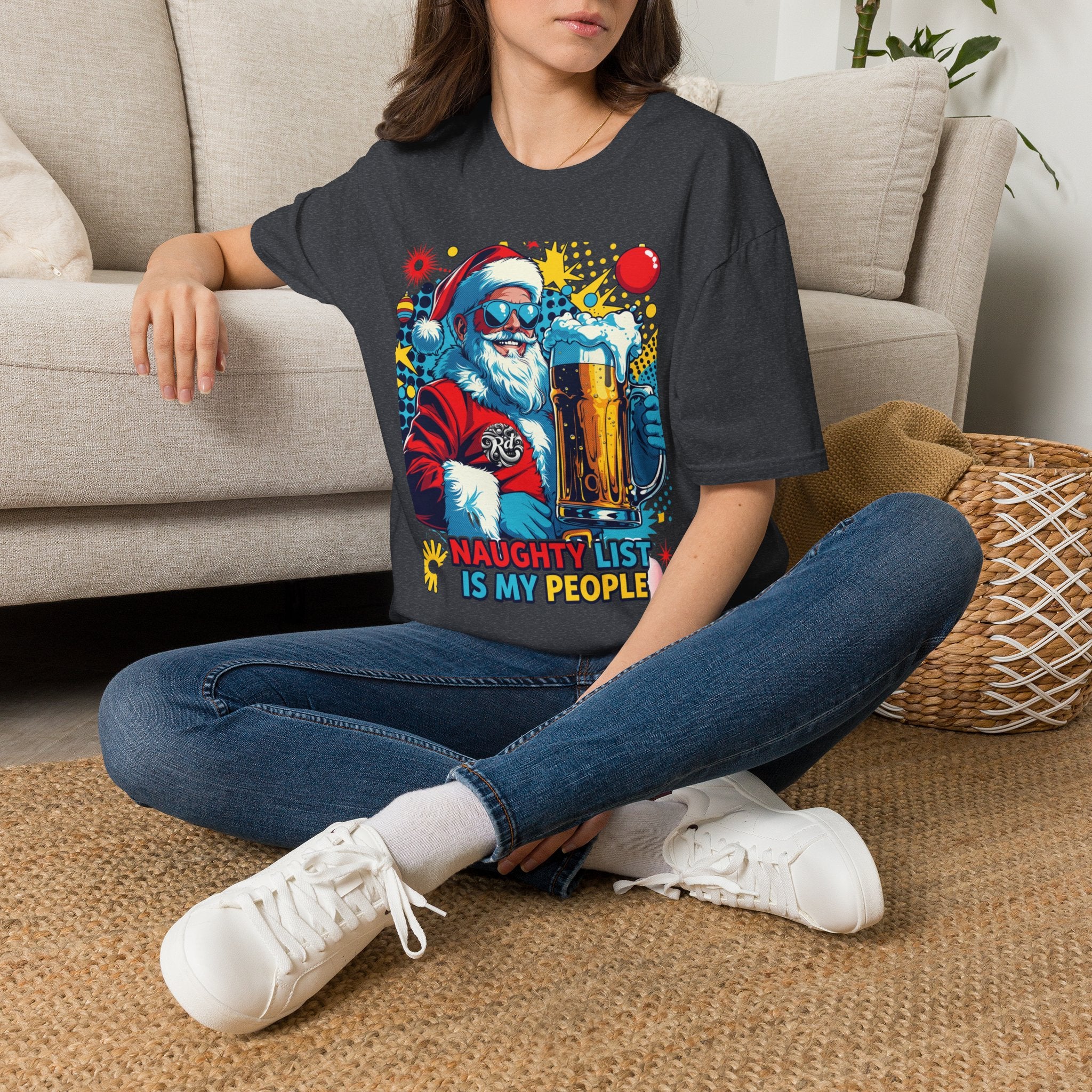 Naughty List Is My People Pop Art Santa Beer T-Shirt