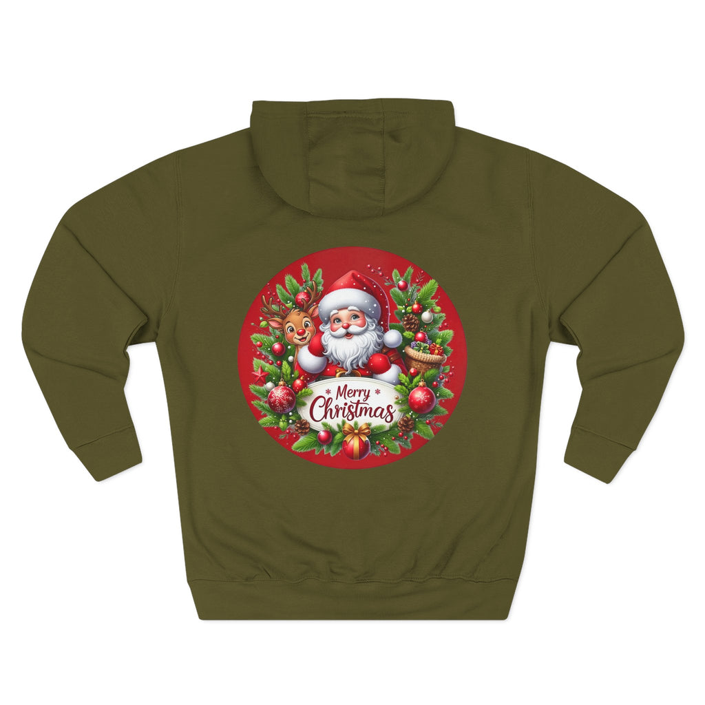 Santa & Reindeer Merry Christmas Wreath Hoodie