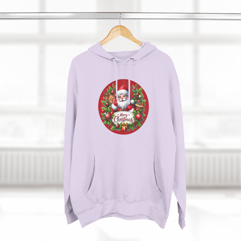 Santa & Reindeer Merry Christmas Wreath Hoodie