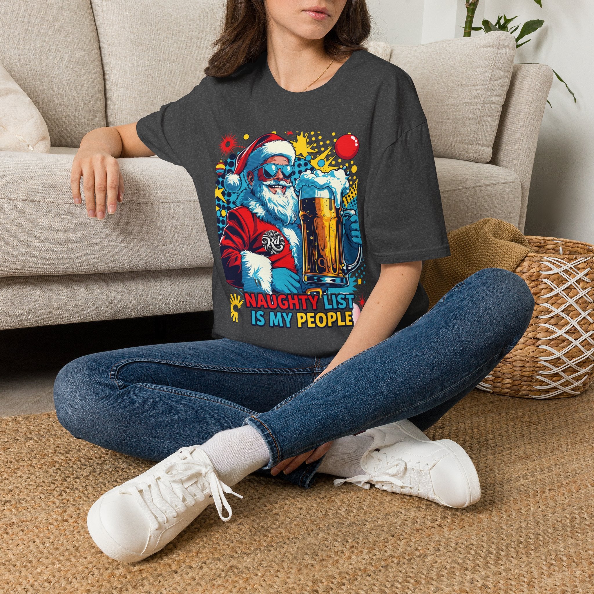 Naughty List Is My People Pop Art Santa Beer T-Shirt