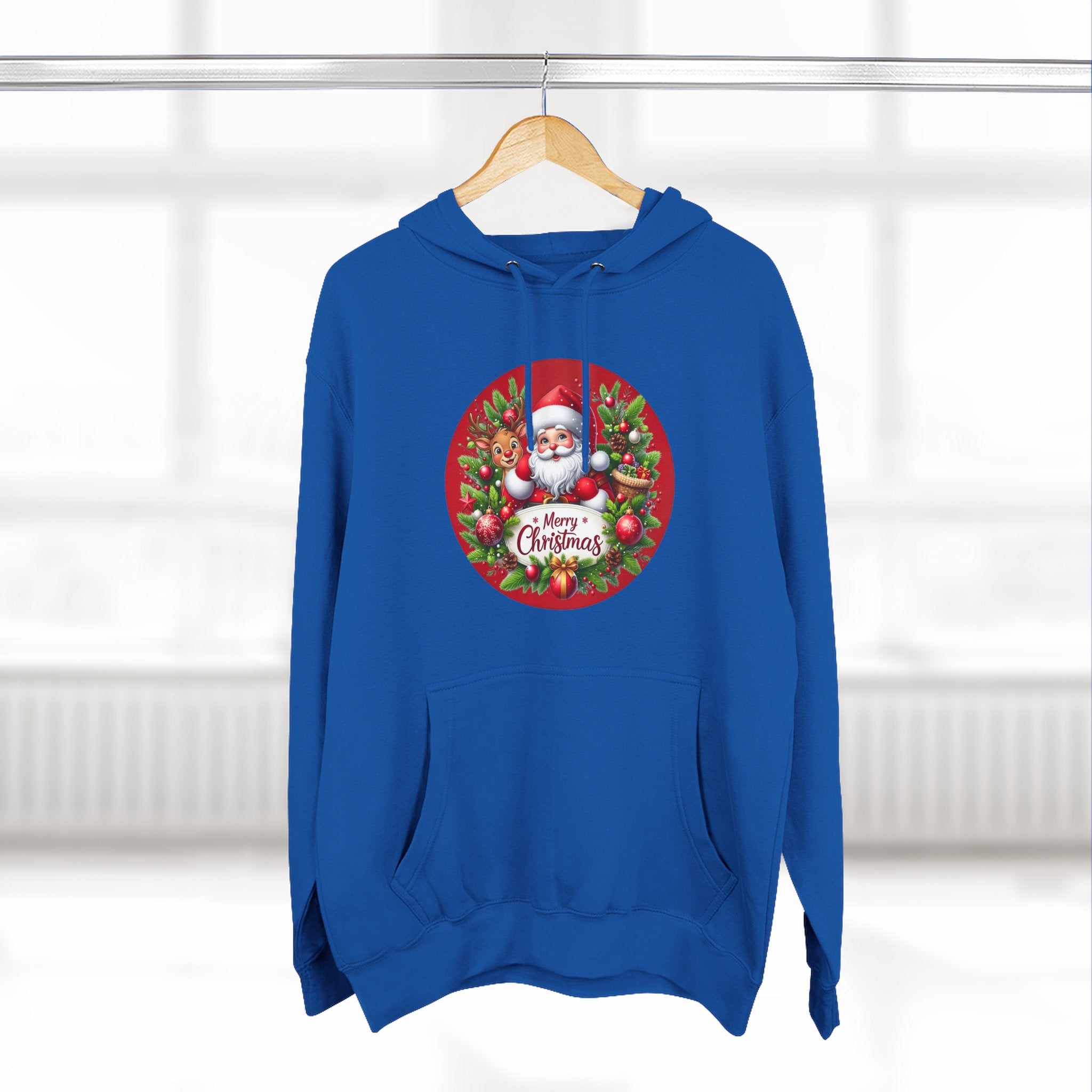 Santa & Reindeer Merry Christmas Wreath Hoodie