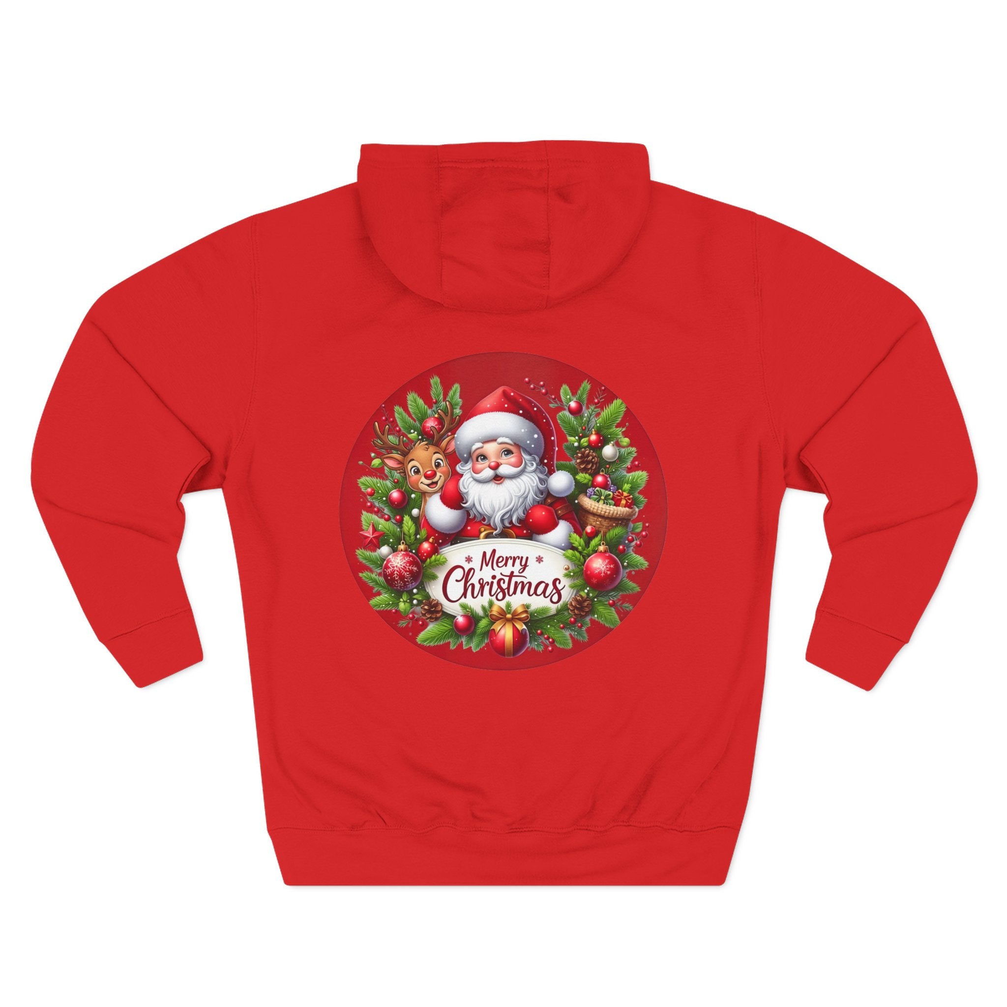 Santa & Reindeer Merry Christmas Wreath Hoodie