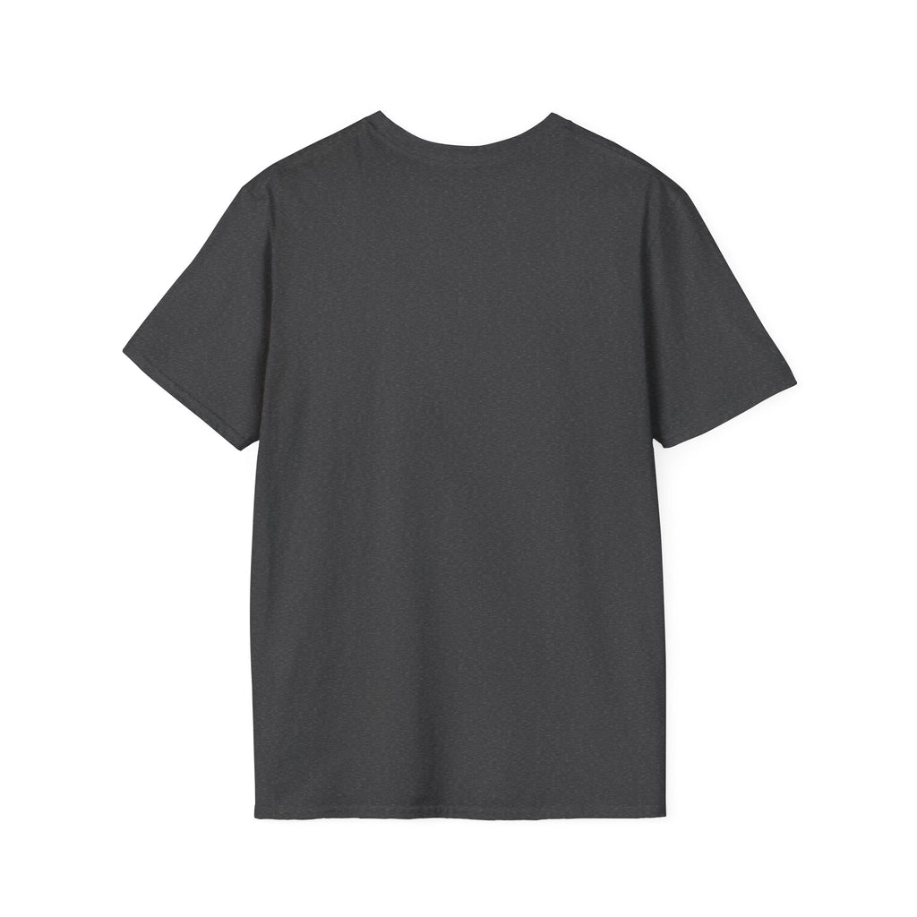 Back of the plain Dark Heather t-shirt, no print, laid flat on white