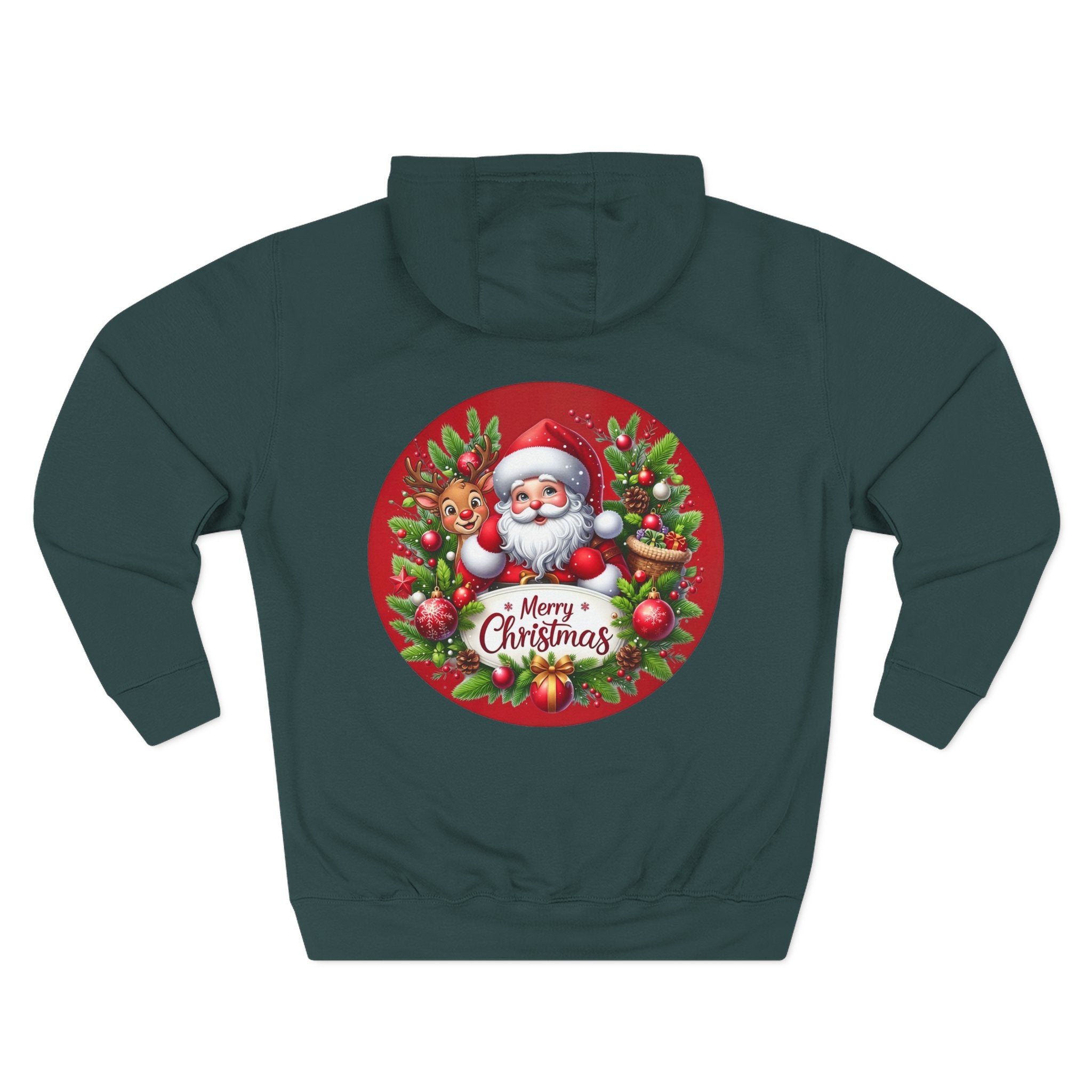 Santa & Reindeer Merry Christmas Wreath Hoodie