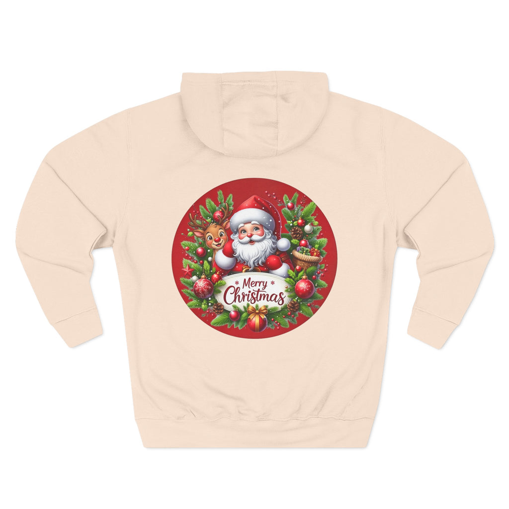 Santa & Reindeer Merry Christmas Wreath Hoodie