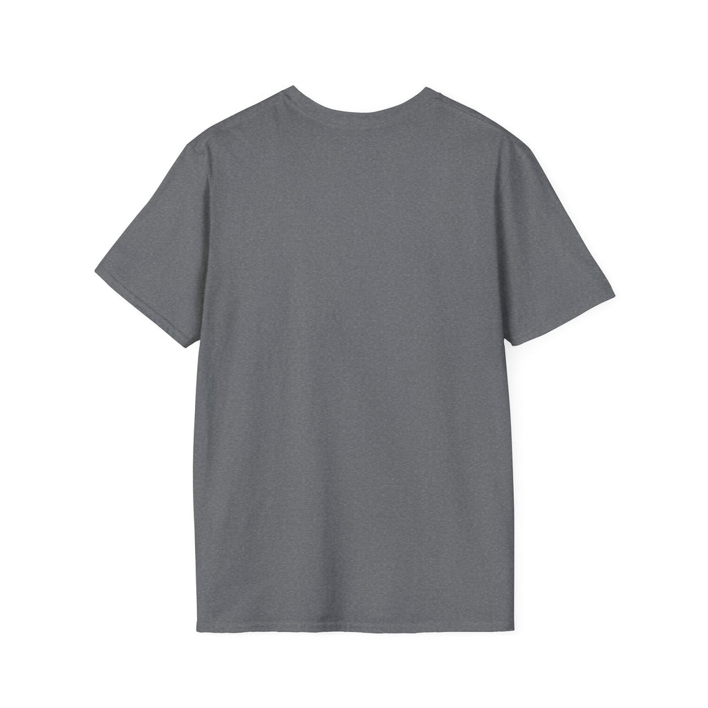Back of the plain Graphite Heather t-shirt, no print, laid flat on white