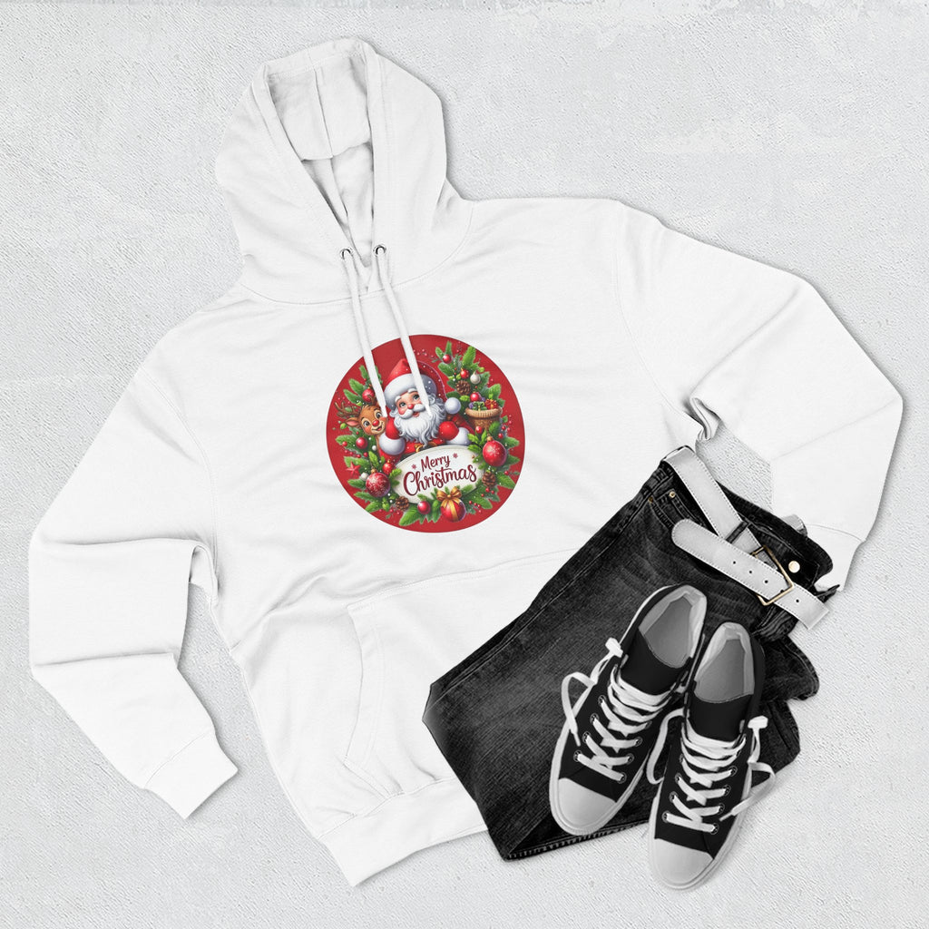 Santa & Reindeer Merry Christmas Wreath Hoodie