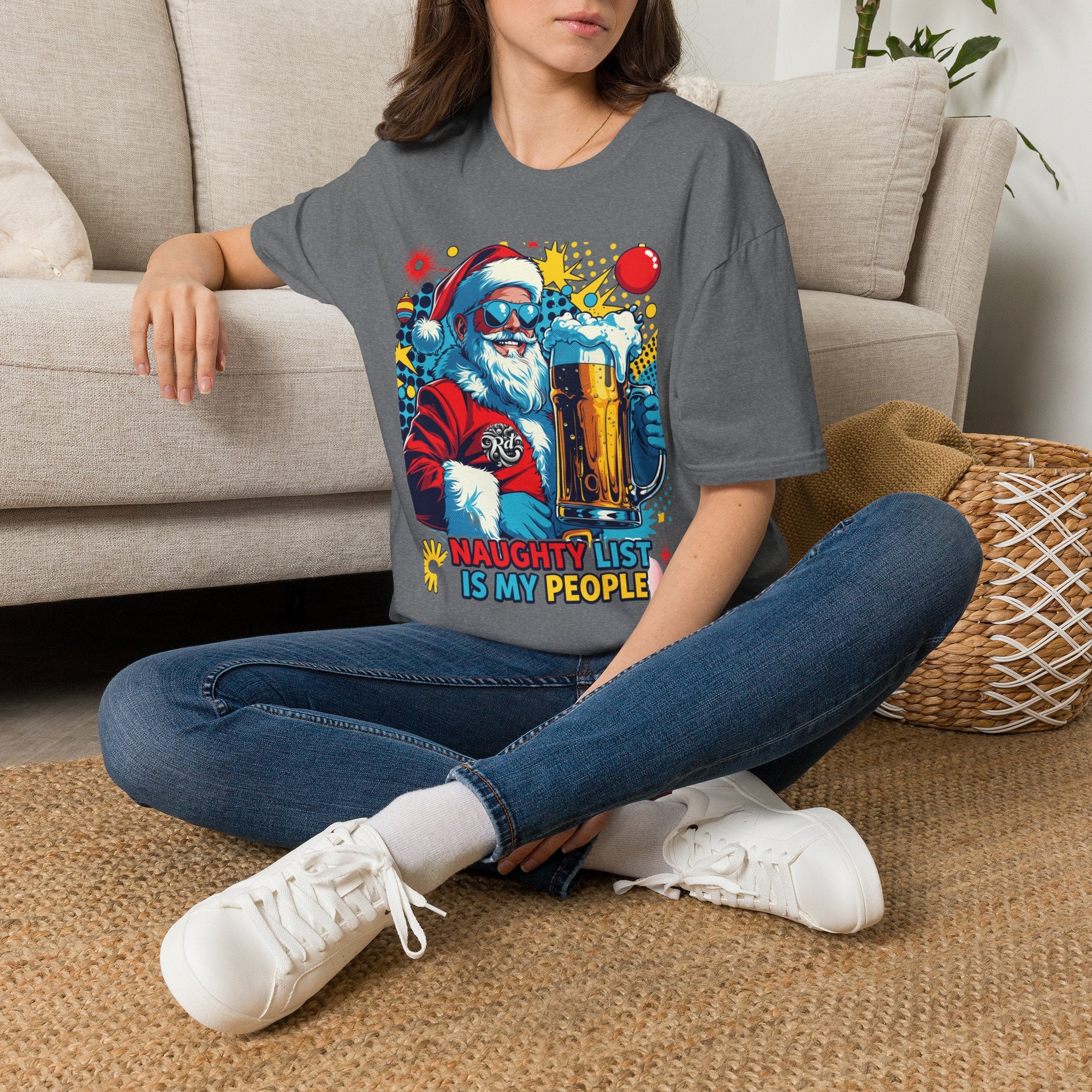 Naughty List Is My People Pop Art Santa Beer T-Shirt