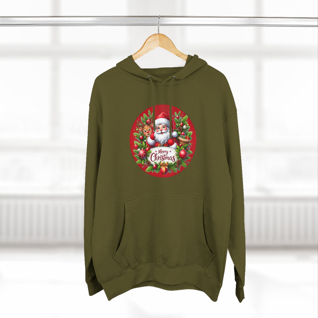 Santa & Reindeer Merry Christmas Wreath Hoodie
