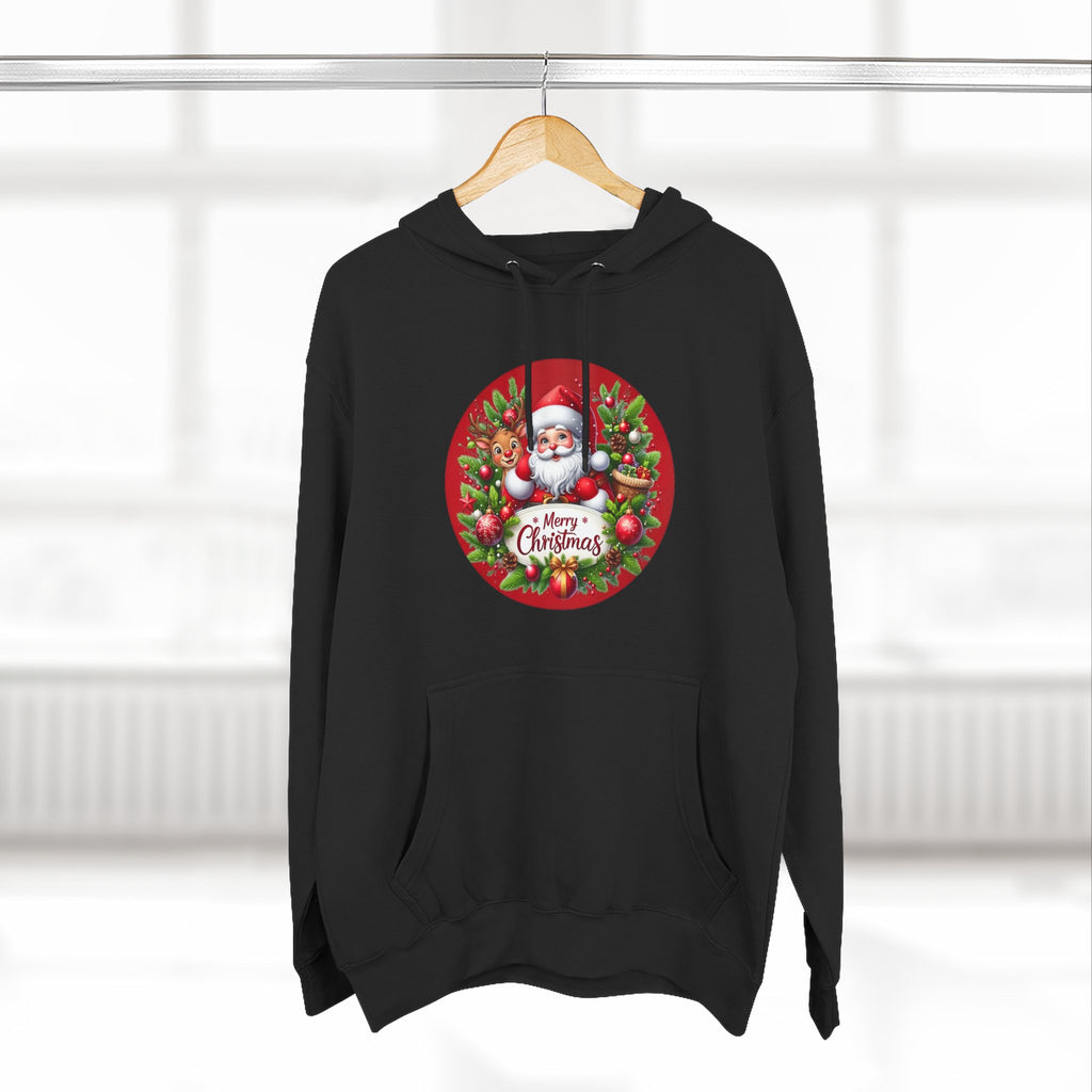 Santa & Reindeer Merry Christmas Wreath Hoodie