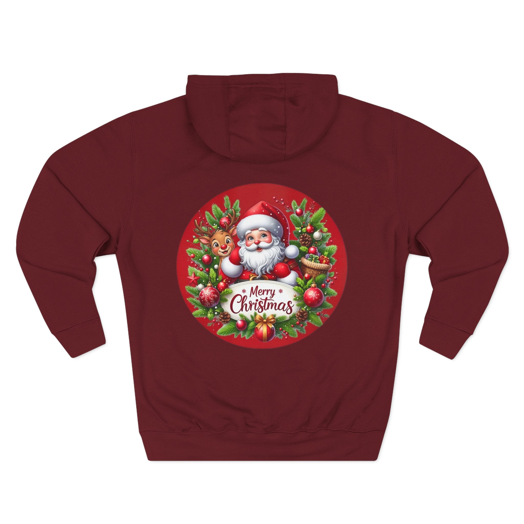 Santa & Reindeer Merry Christmas Wreath Hoodie