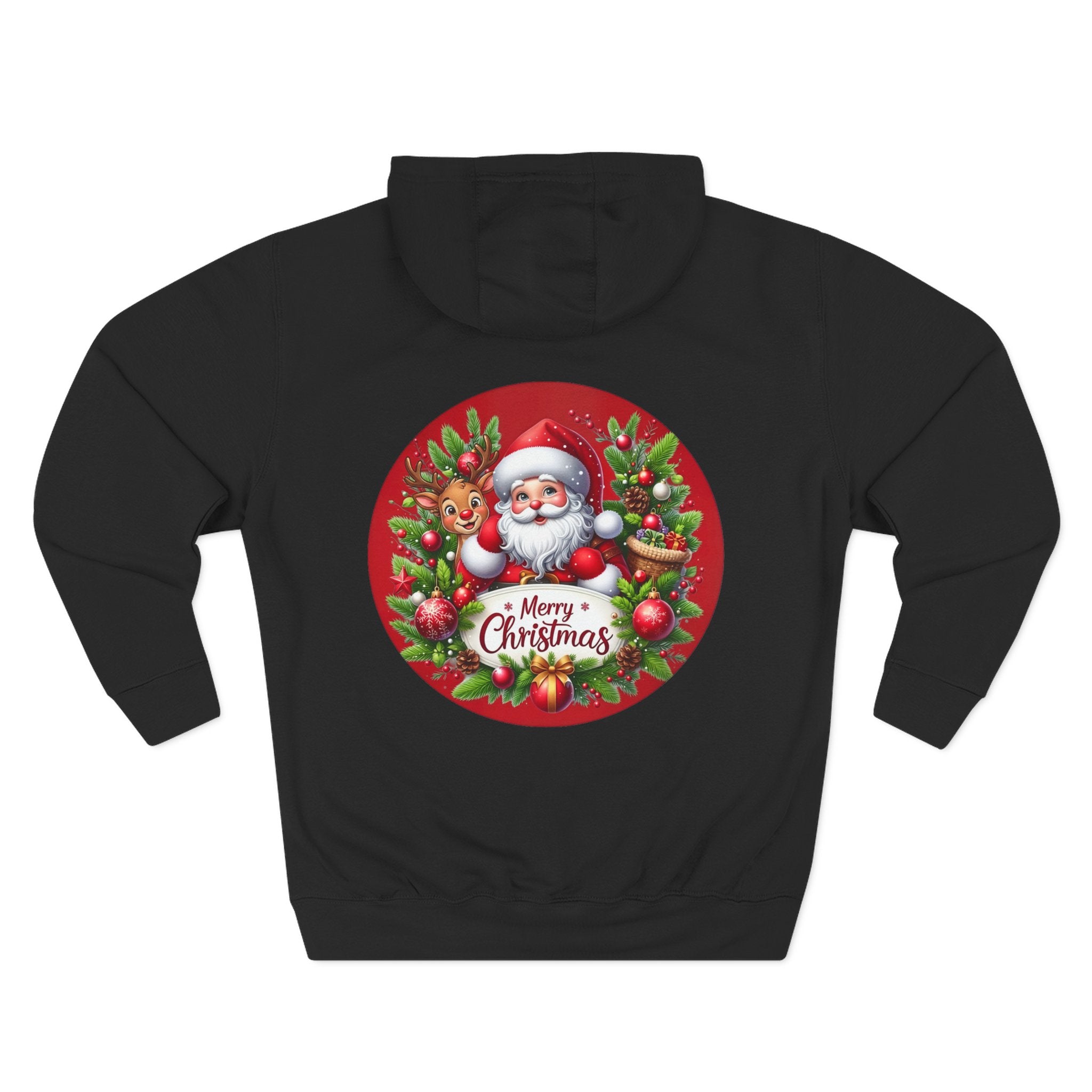 Santa & Reindeer Merry Christmas Wreath Hoodie
