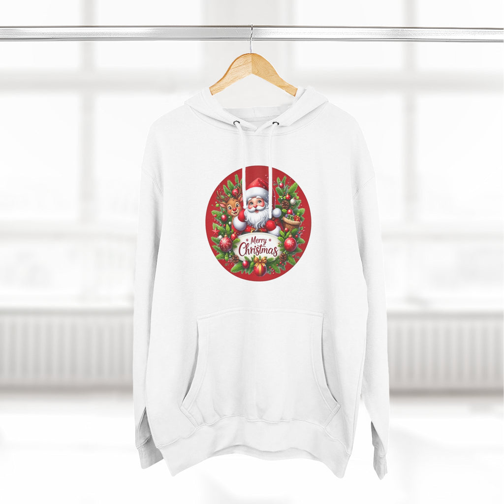 Santa & Reindeer Merry Christmas Wreath Hoodie