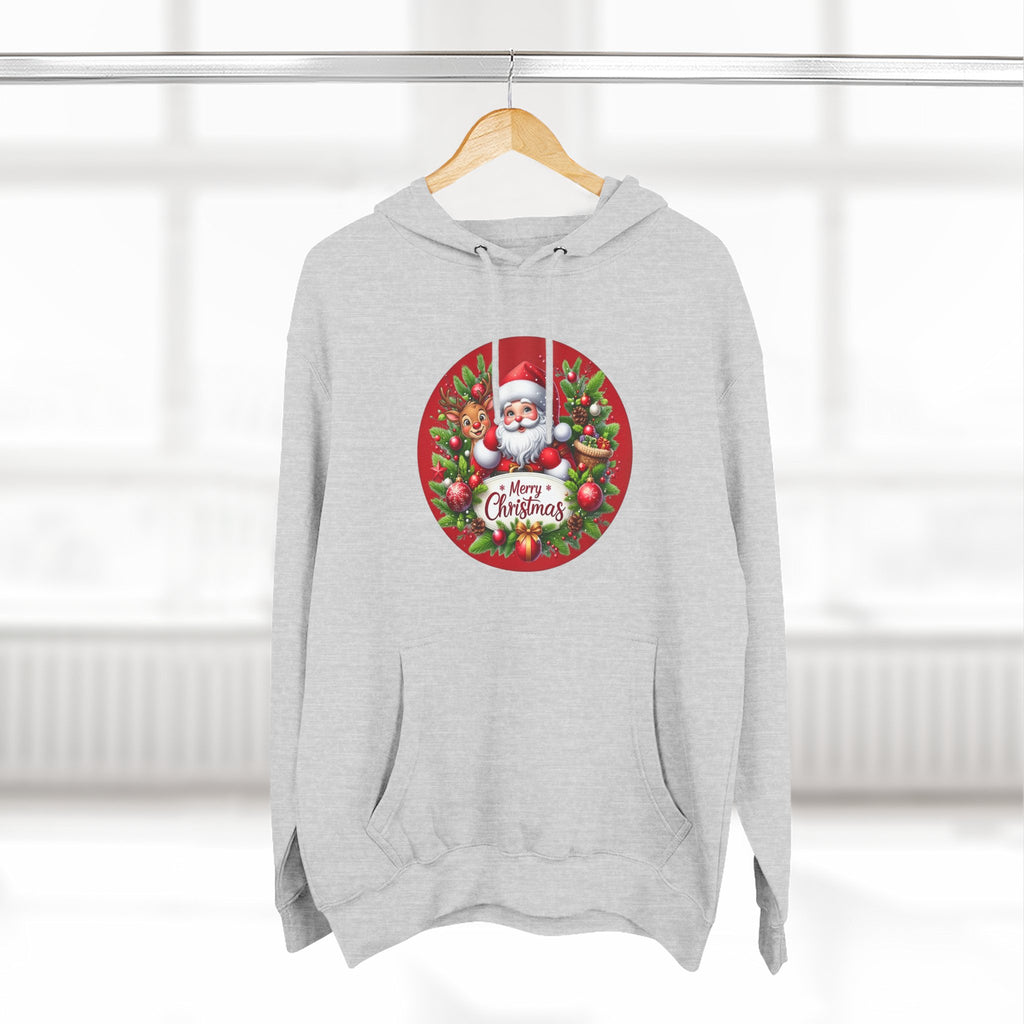 Santa & Reindeer Merry Christmas Wreath Hoodie