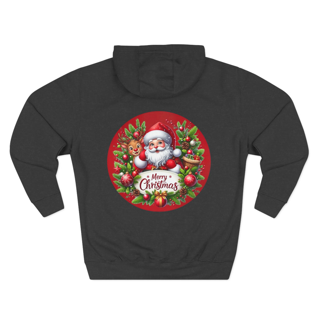 Santa & Reindeer Merry Christmas Wreath Hoodie