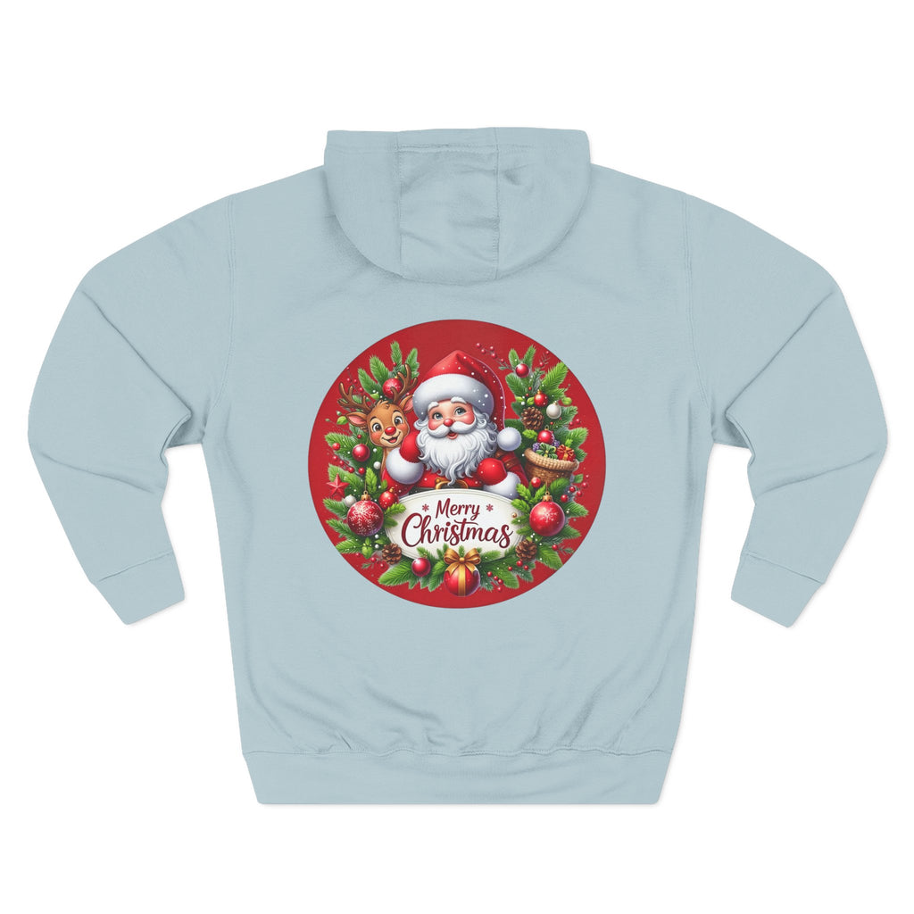 Santa & Reindeer Merry Christmas Wreath Hoodie