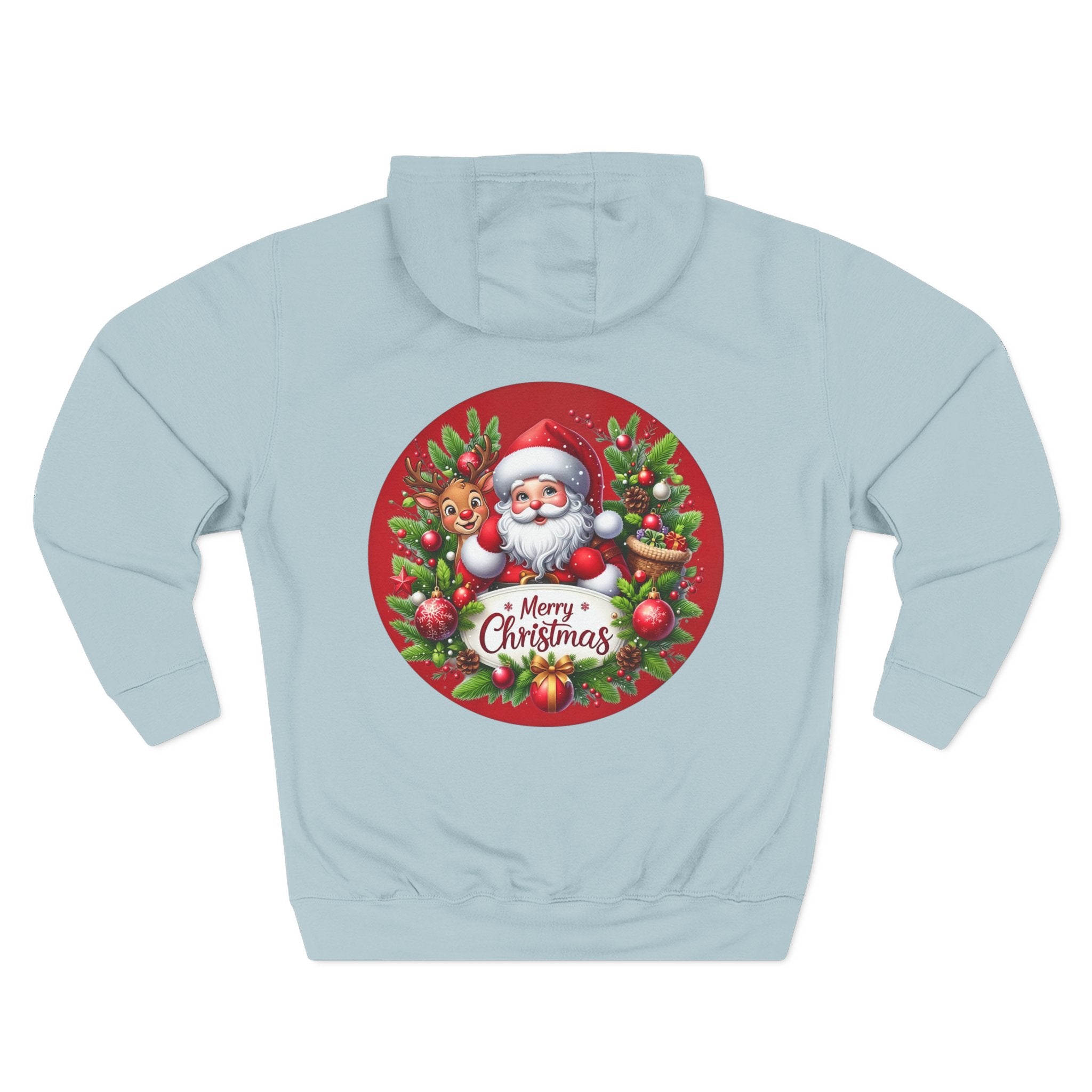 Santa & Reindeer Merry Christmas Wreath Hoodie