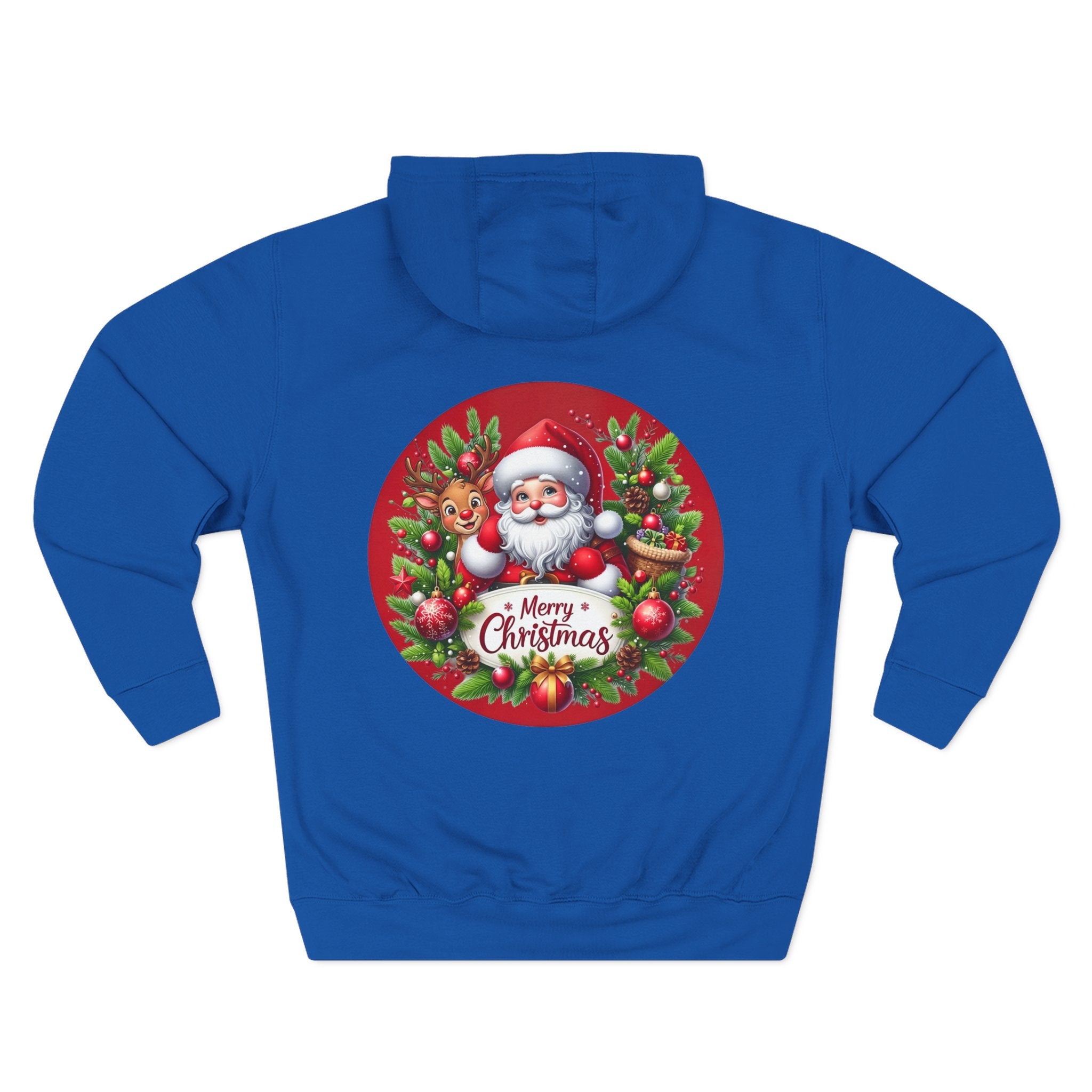 Santa & Reindeer Merry Christmas Wreath Hoodie