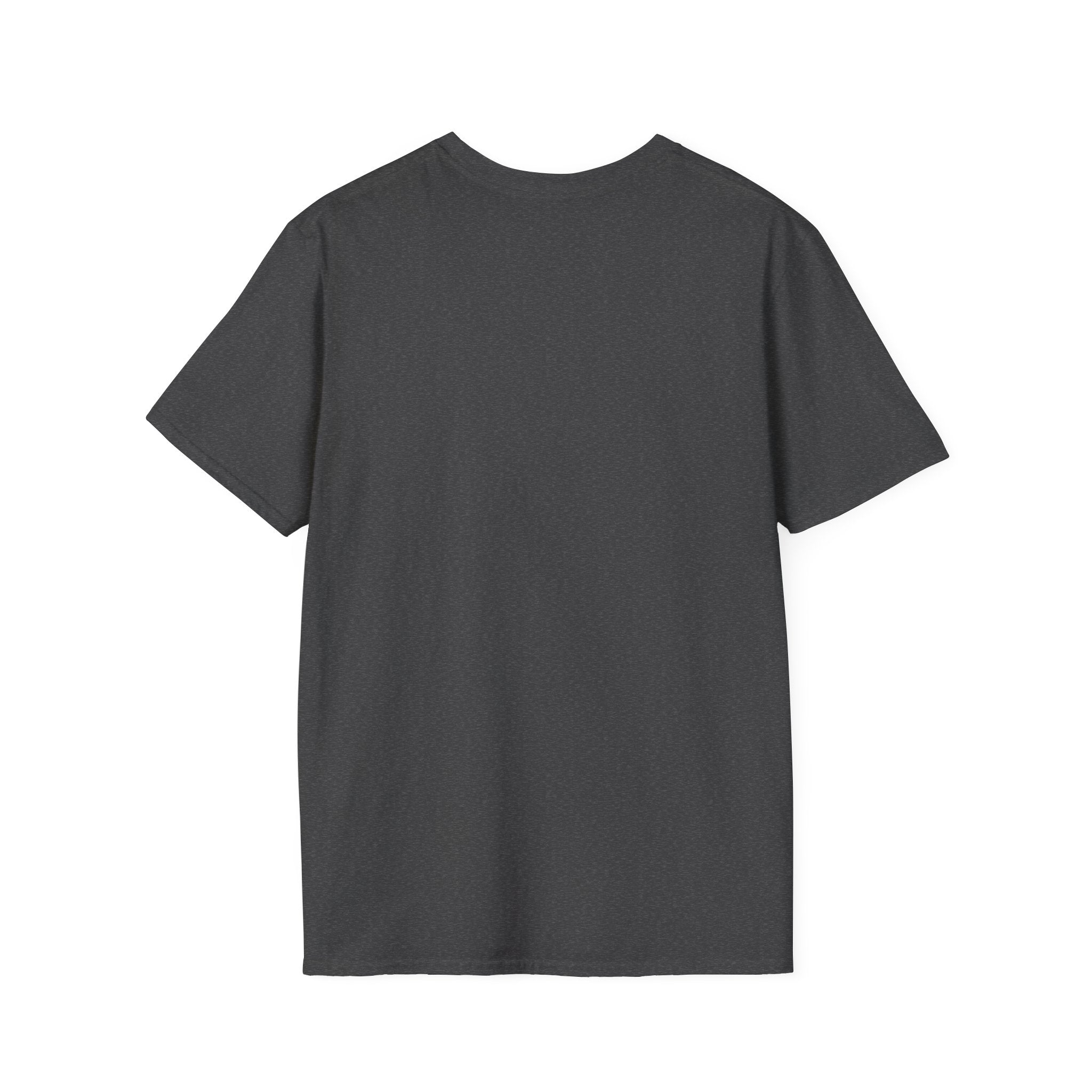 Back of the plain Dark Heather t-shirt, no print, laid flat on white
