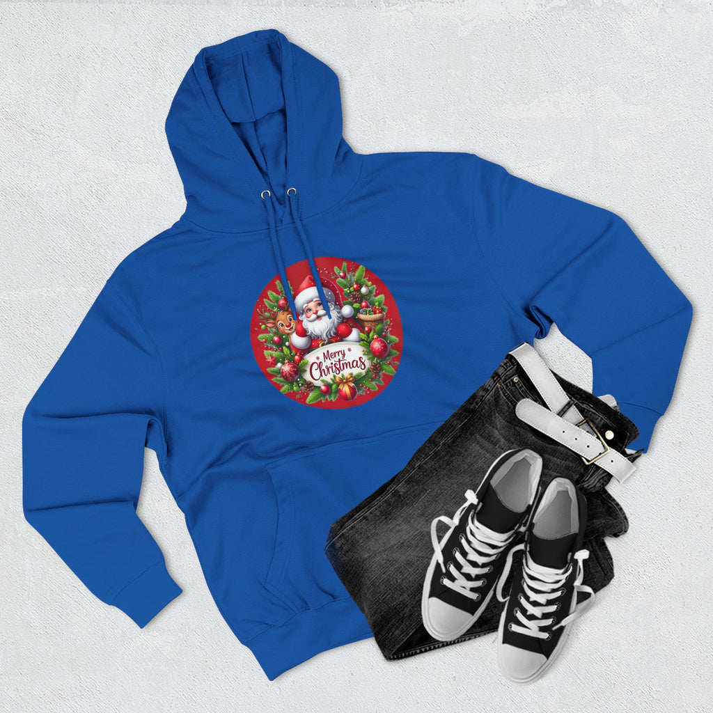 Santa & Reindeer Merry Christmas Wreath Hoodie