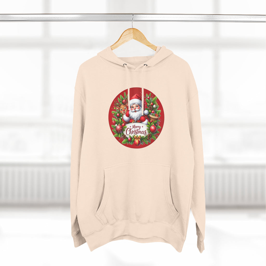 Santa & Reindeer Merry Christmas Wreath Hoodie