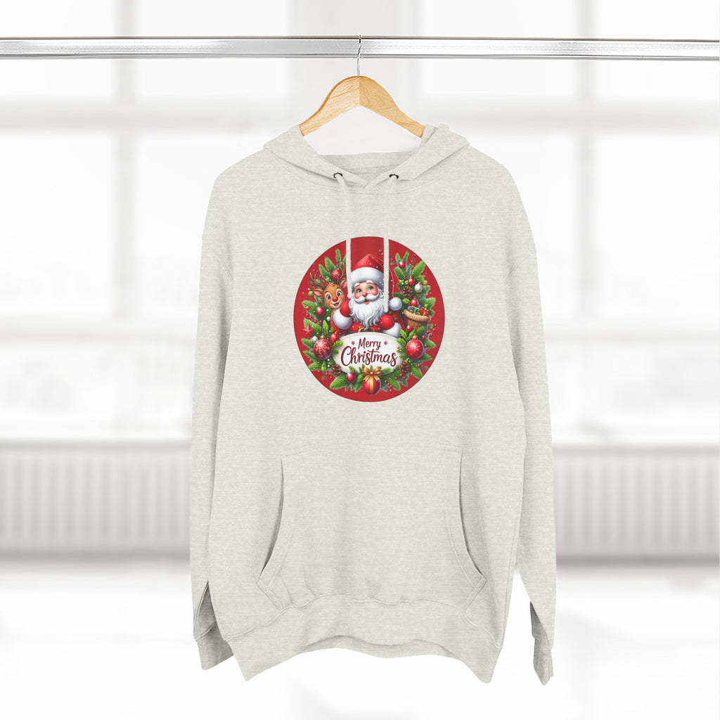 Santa & Reindeer Merry Christmas Wreath Hoodie