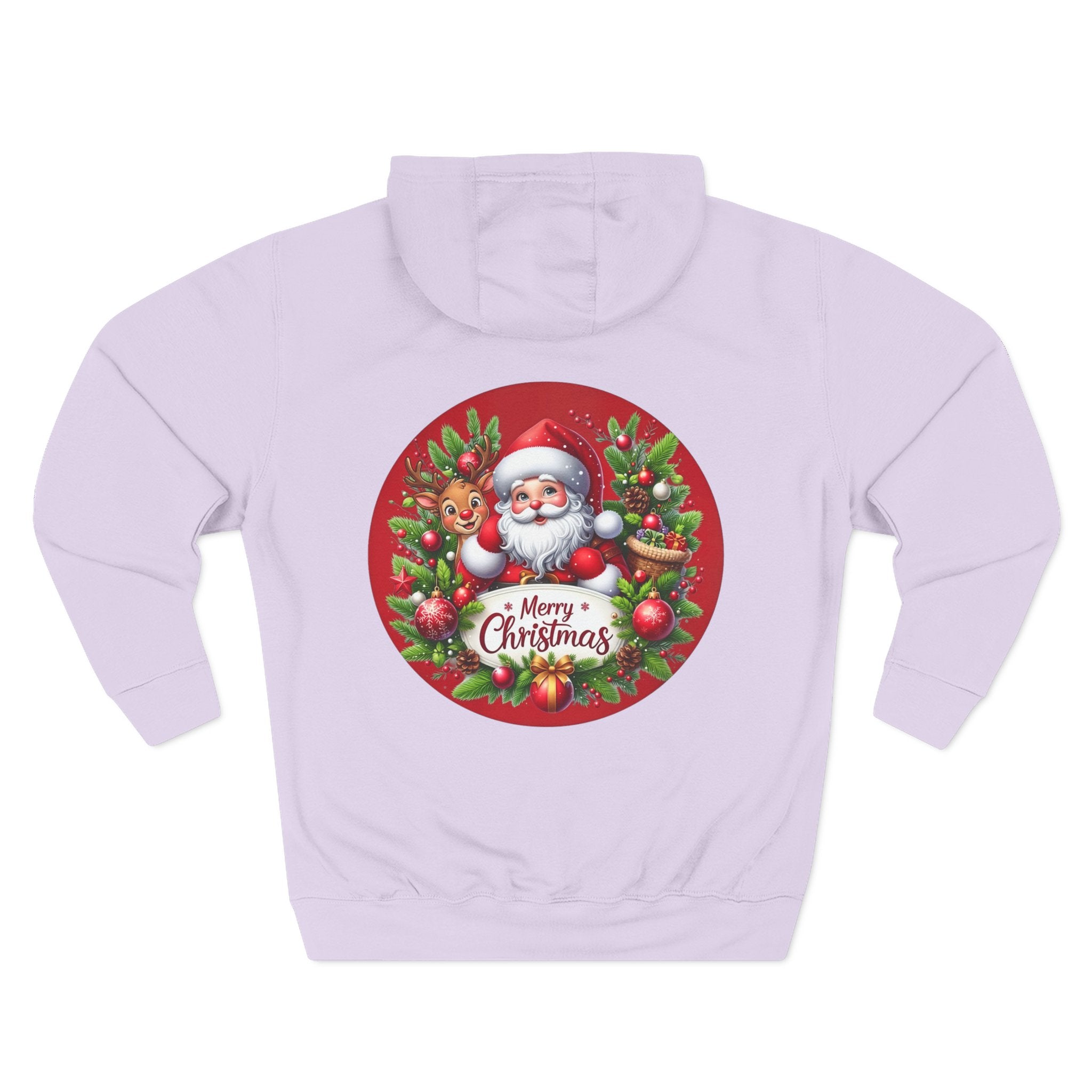 Santa & Reindeer Merry Christmas Wreath Hoodie